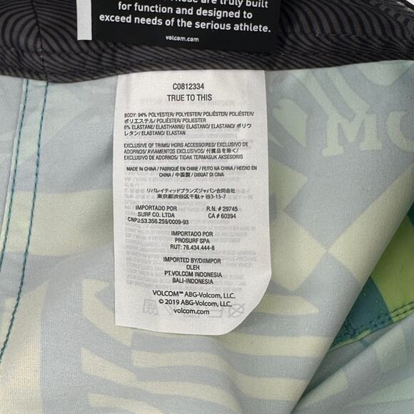 Volcom Ringer Mod Tech Swim Trunks Big Boys Size 28 16 Large Shadow Lime - Picture 5 of 6